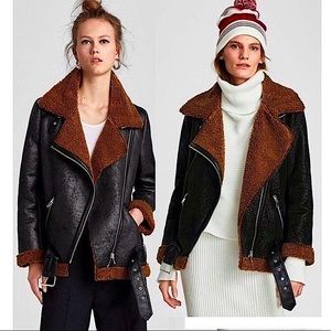 NWT📌 ZARA Black/Brown Suede/Shearling Moto Jacket